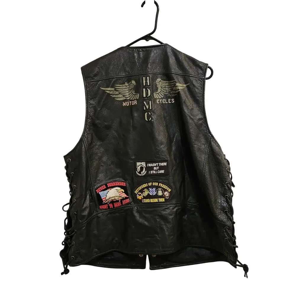 Vintage Harley Davidson Black Snap Genuine Leather Moto Vest Jacket Size XL